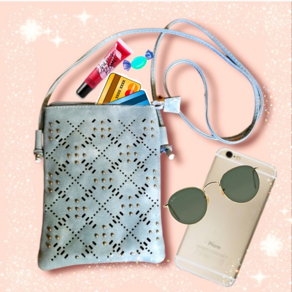 CUTE Perforated Studded Laser Engraved Crossbody Cell Phone Bag